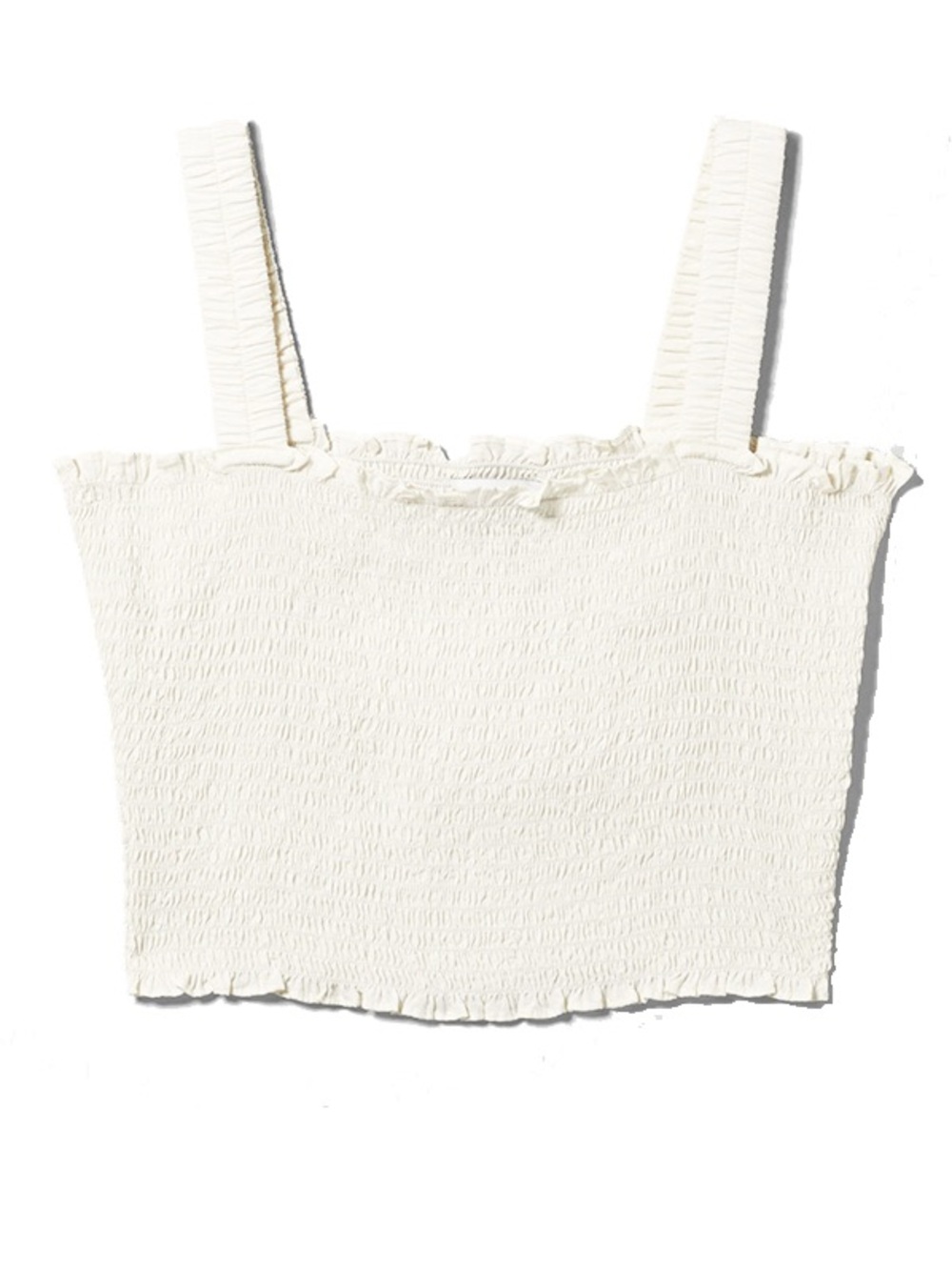 Cream Smocked Square Crop Top with Wide Straps
